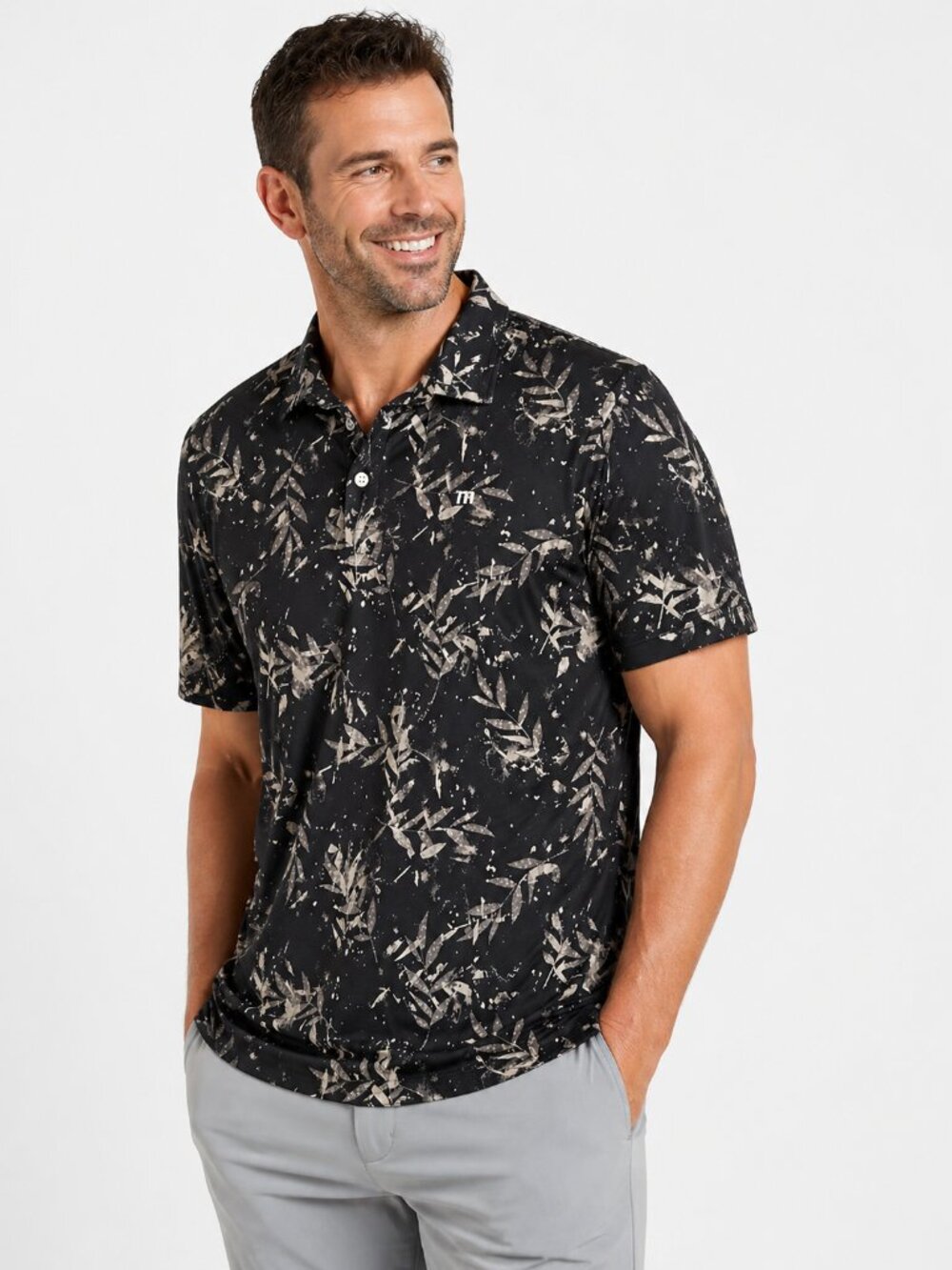 TravisMathew Golf Polo Medium | Black Floral Performance Shirt Mens Athletic